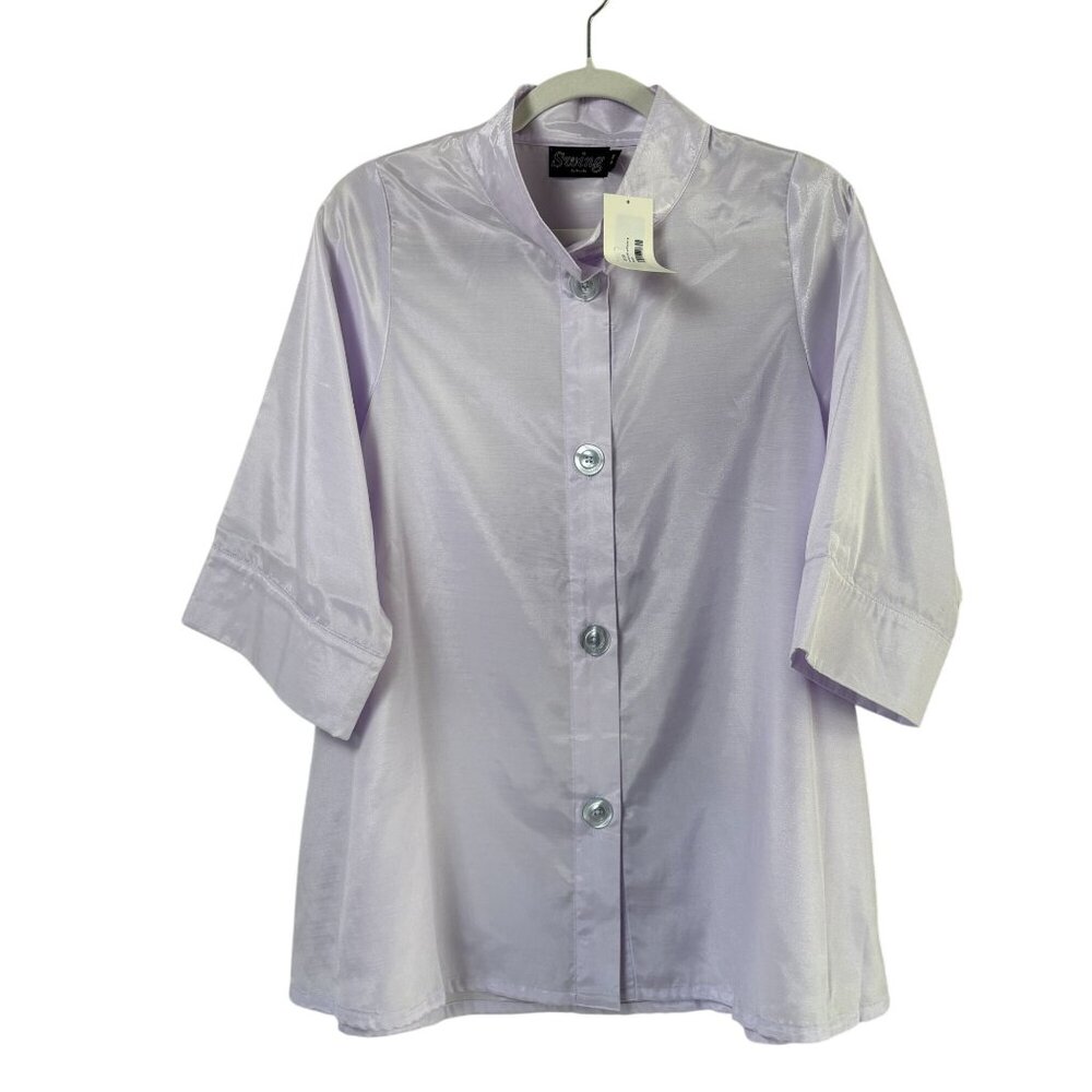 Breeke Swing Coat Jacket Size S M Purple Shimmer Button Up Pocket Lagenlook NWT